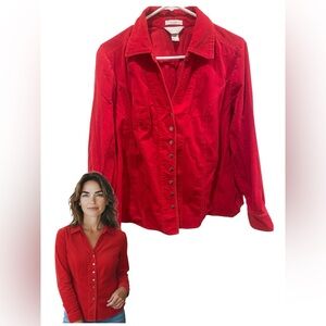 CJ Banks Red Corduroy Stretch Blazer Jacket Women’s 1X Button Up